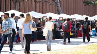 Students walking the Job Fair on campus