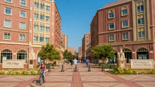 USC Village Entrance and sign saying